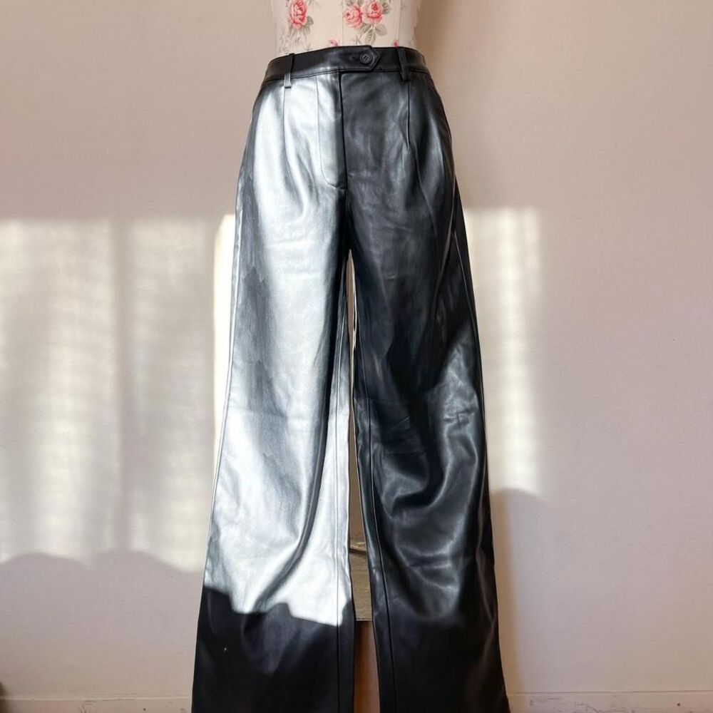 na kd black faux leather high‎ waisted pants womens 36 - Picture 2 of 6
